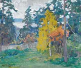 Helga Marie Ring Reusch, Gule bjerk og røde rogn, 1918, Olje på lerret