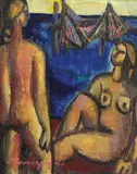 Olaf Tangen, To kvinneakter, 1951, Olje på lerret