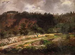 Johan Christian Dahl, En vei i Pillnitz, 1832, Olje på papir, oppklebet på lerret