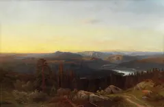 Peder Cappelen Thurmann, Norsk landskap med mann og kvinne til hest, 1868, Olje på lerret