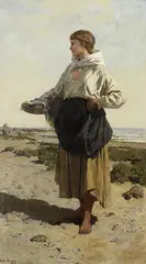 Otto Sinding, Fiskerjente på strand, 1883, Olje på lerret