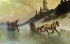 Axel Ender, Sledekjøring på isen, Olje på lerret