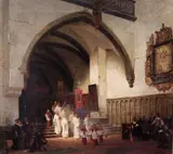 Vincent Stoltenberg Lerche, Katolsk prosesjon i kirkeinteriør, 1876, Olje på lerret