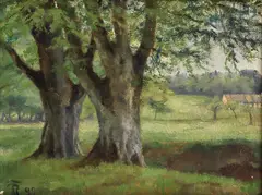 Ragnhild Thrane, Bøketrær, parti fra Dyrehaven i København, 1892, Olje på lerret