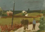 Erling Enger, Mann og hest på landevei, Litografi, lysmål