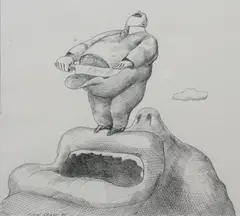 Finn Graff, Tykk mann, 1975, Penn på papir, lysmål