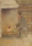 Oscar Grønmyra, Mann ved grue, Olje på lerret