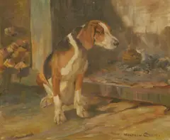 Halfdan Gran, Sittende støver ved grue, Olje på lerret
