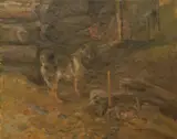 Halfdan Gran, Elghund, Olje på lerret
