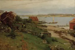 Nils Hansteen, Skjærgård med havneparti, 1882, Olje på lerret