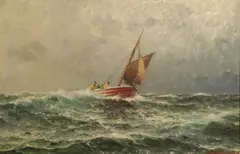 Lauritz Haaland, Losbåt i rom sjø, 1918, Olje på lerret