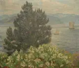 Fra Balholm i Sogn by Thorolf Holmboe, Olje på lerret, sold Dec 2004