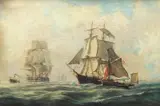 Hans Emil Andreas Jahn, Seilskuter og dampbåt, 1898, Olje på lerret