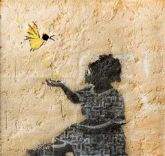 Banksy, Untitled, 2009, acrylic on a concrete block wall Size: