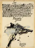 Manolo Millares, De la carpeta Descubrimiento en Millares, 1671. Diario de una excavación arqueológica imaginaria y barroca, 1971, Serigrafía sobre papel de hilo guarro. Ejemplar sin numeración. Edición de 65, 10 P/A y 10 H/C