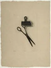 Clip by Santiago Cárdenas, 2002, Punta seca sobre papel de fique. Ejemplar 43 de 100, sold Jul 2026