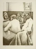 Saturnino Ramírez, Un billar en la ciudad o En el café, 1979, Litografía sobre papel. Ejemplar Épreuve d'Artiste I de X