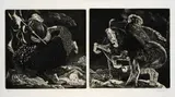 Augusto Rendón, Por los corredores del tiempo oigo caballos (J. M. Roca) - (De la carpeta "En homenaje a Ucello"), 1978, Aguafuerte sobre papel. Ejemplar Prueba de artista