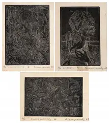 Umberto Giangrandi, Composizione; Ricordi y Composizione, 1965, Punta seca sobre papel. (3). Ejemplar Prueba de artista