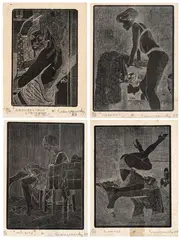 Umberto Giangrandi, Mirandosi allo specchio; Cabaret; Íntima y Suspenze, 1965, Punta seca sobre papel. (4). Ejemplar Prueba de artista