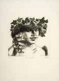 Enrique Grau, El brindis, 1979, Punta seca, serigrafía iluminada sobre papel. Ejemplar prueba de artista