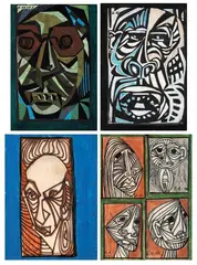 [Rostros], sin fecha - 1955 by Emma Reyes, Mixta sobre papel a doble cara (2), sold May 2026