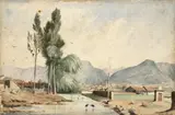 Gastón Lelarge, [Vista de Bogotá desde el occidente], Acuarela sobre papel