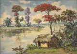 José Yepez Arteaga, [Paisaje fluvial en Ecuador], Óleo sobre lienzo