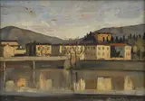 Pedro Nel Gómez, Paisaje. Florencia, 1930, Óleo sobre madera