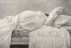 Darío Morales, Desnudo acostado de espaldas con almohadas, 1976, Grafito sobre papel