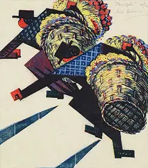 Sybil Andrews, Flower Girls #25/60, colour lino block on paper