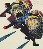 Sybil Andrews, Flower Girls #25/60, colour lino block on paper