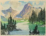 A.C. and Barbara Leighton - Barleigh, Emerald Lake #71/100, colour wood block on paper