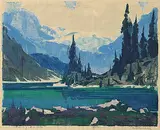 A.C. and Barbara Leighton - Barleigh, Evening, Bow Lake #41/100, colour wood block on paper