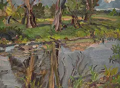 Ralph Wallace Burton, Late Summer [Creek near Mountain, Ont.], 1970, oil on wood panel