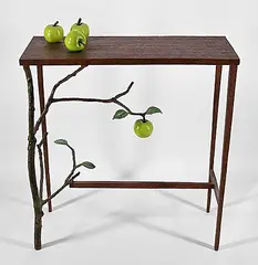 Victor Cicansky, Granny Smith Apple Table #1/7, 1994, patinated bronze with acrylic paint