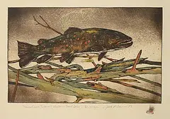 Jack Lee Cowin, Prairie Creek Brown [Western Trout Series] #6/25 [Unique], 1983, hand coloured etching on paper