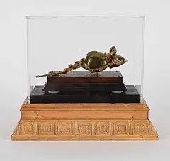 Jeff De Boer, Untitled - Mouse Armour, metal sculpture in wood and plexiglass box
