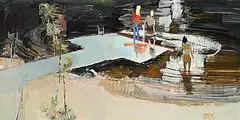 Adrian Dingle, The Bathing Dock [Actinolite, Ont.], oil on wood panel