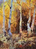 Paul Dykman, Fall Aspens, oil on wood board