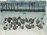 Edward William Godwin, Lily Pads #10, hand coloured monoprint on paper