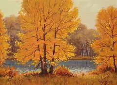 Roland Gissing, Autumn Glow, 1964, oil on canvas board