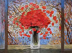 Michel Henry, Coquelicot - Red and Blue, oil on canvas