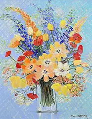 Michel Henry, Tulipes et Delphiniums, oil on canvas