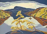 Yvonne McKague Housser, Evening, Nipigon River, 1943, colour silkscreen on paper board