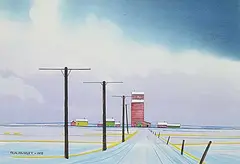 Robert Newton Hurley, Untitled - Red Silo in Winter, 1972, watercolour on paper