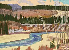 Illingworth Kerr, Elbow River, Spring, Forest Reserve, 1976, oil on canvas board