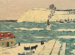The Ferry, Quebec by James Wilson Morrice, 1941, colour silkscreen on paper board, sold Apr 2026