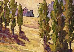Audrey Pfannmuller, Tall Poplars, oil on canvas