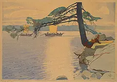 Walter J. Phillips, Poplar Bay, Lake of the Woods #71/100, 1930, colour wood block on paper